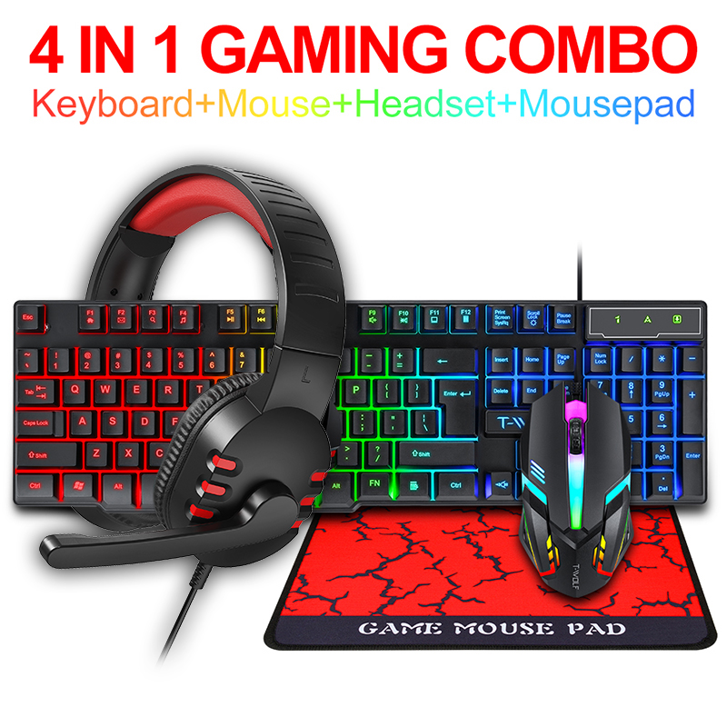 Neue Gaming Tastatur Und Maus Verdrahtete Hintergrundbeleuchtung Mechanische Gefühl Tastatur Kopfhörer Gamer Kit Stille Maus Set Für PC Laptop