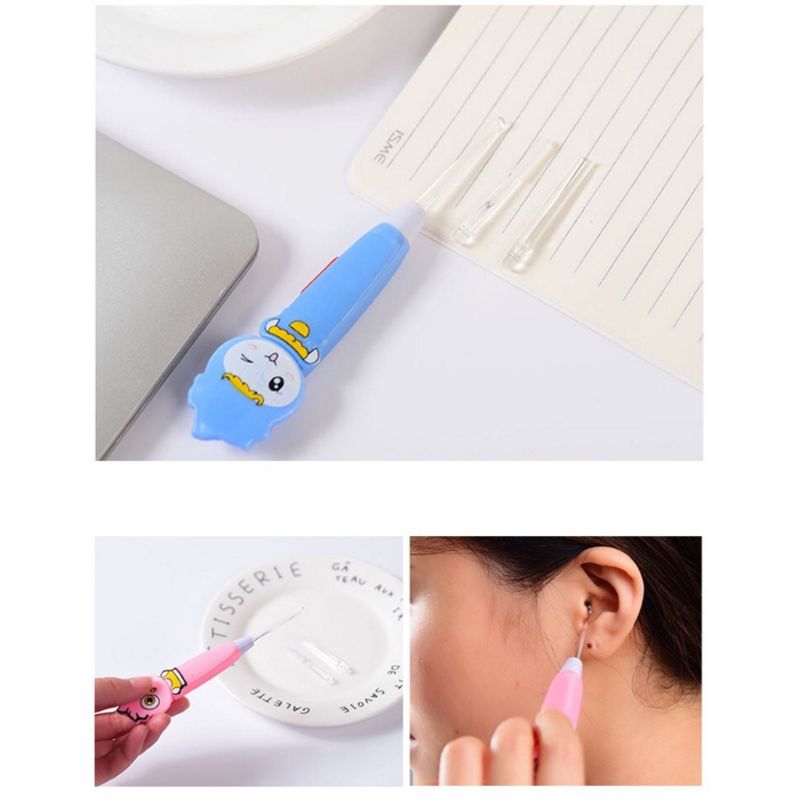 Cartoon Uil Lichtgevende Earpick Led Licht Oor Schoonmaken Lepel Baby Oorsmeer Verwijderen Veilig Tool Kids Verpleging E06F