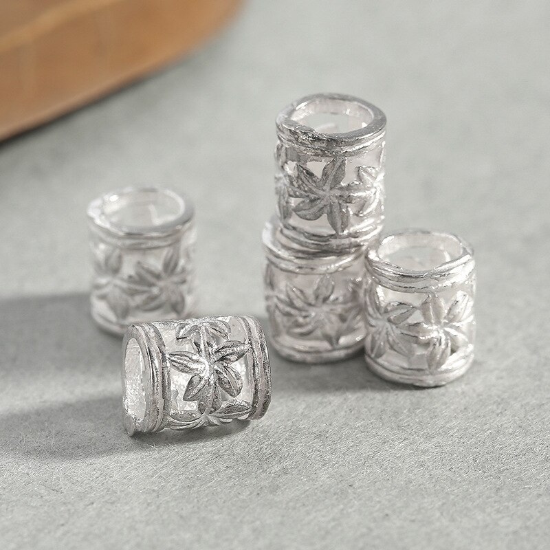 2pcs/lot 925 Sterling Silver Craft Hollow Out Tube Beads 5.5x6mm Large Hole Silver 925 Flower Spacer Beads DIY Jewelry Making: Default Title
