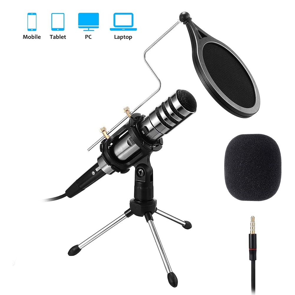 ALLOYSEED 3.5mm Pro Studio Online Sound Recording Condenser Microphone for Computer Phone Chatting Gaming Podcast Recording