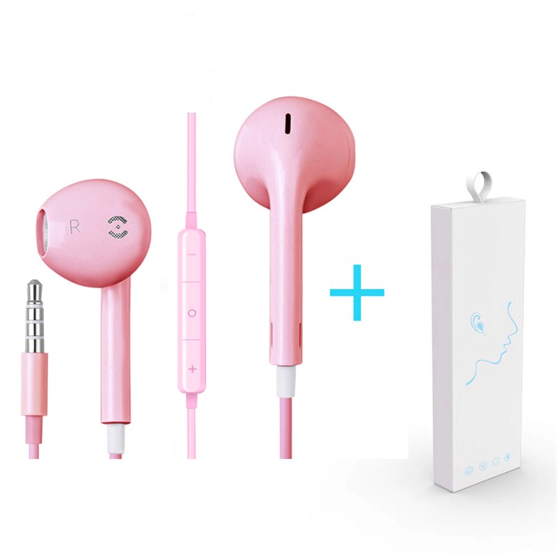 Wired Headphone With Mic 3D Stereo Earbuds In-ear Headset Clear Sound Auriculare 3.5mm Jack Casque For iPhone CellPhone Earphone: Pink 3.5mm With box