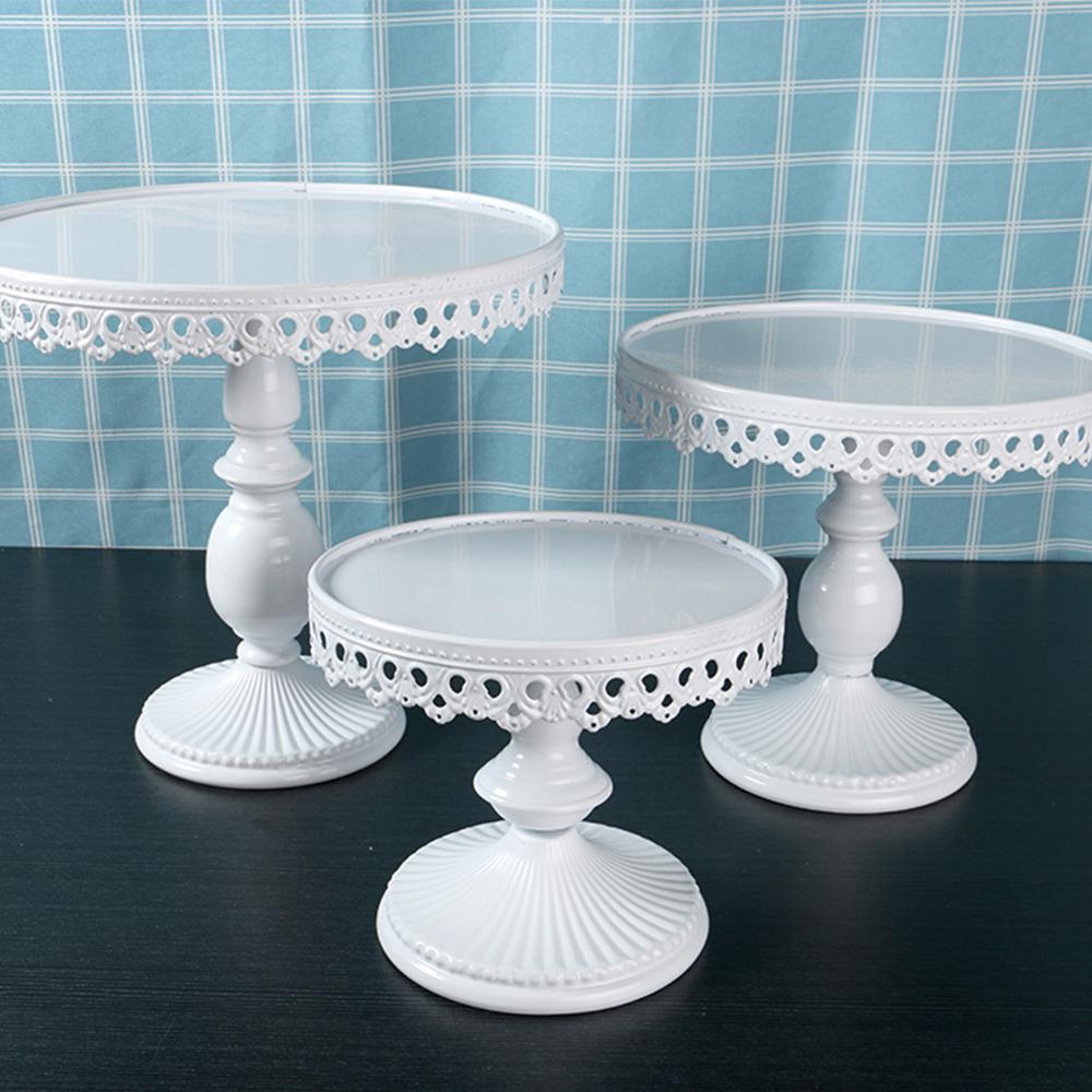 bases para postres Soporte metálico redondo para Tartas, soporte para postres, Base de hierro para cupcakes, placa de exhibición de Pedestal, blanco para suministro de decoración de tartas y fiestas de bodas