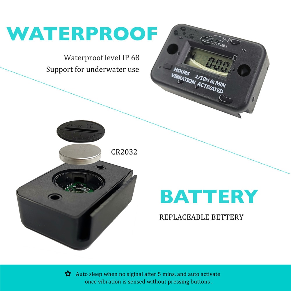 Contaore di vibrazione digitale Wireless indicatore motore impermeabile Display LCD richiudibile Auto Sleep per motore da prato Diesel a 2/4 tempi