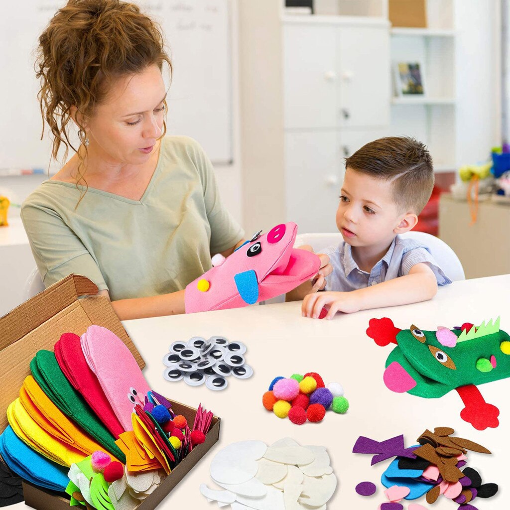 6Pc Handpop Maken Kit Art Craft Vilt-Doek Sock Puppet Creatieve Diy Voor Kid Speelgoed Voor Jongens