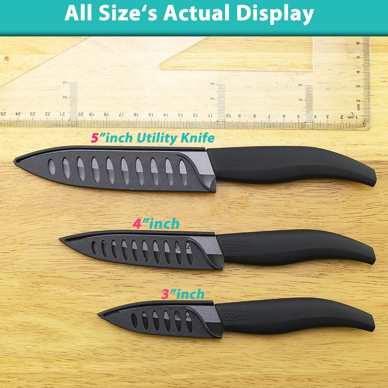 Ceramic Knife 3 4 5 inch Set Zirconia Black Blade Kitchen Chef Knives Three Piece Set Fruit Vegetable Color Anti-Slip Handle