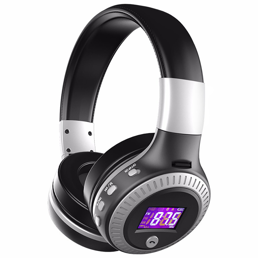 ZEALOT-auriculares inalámbricos B19 con Bluetooth, dispositivo de audio estéreo de graves, compatible con microSD, tarjeta AUX, micrófono de Radio: Plata