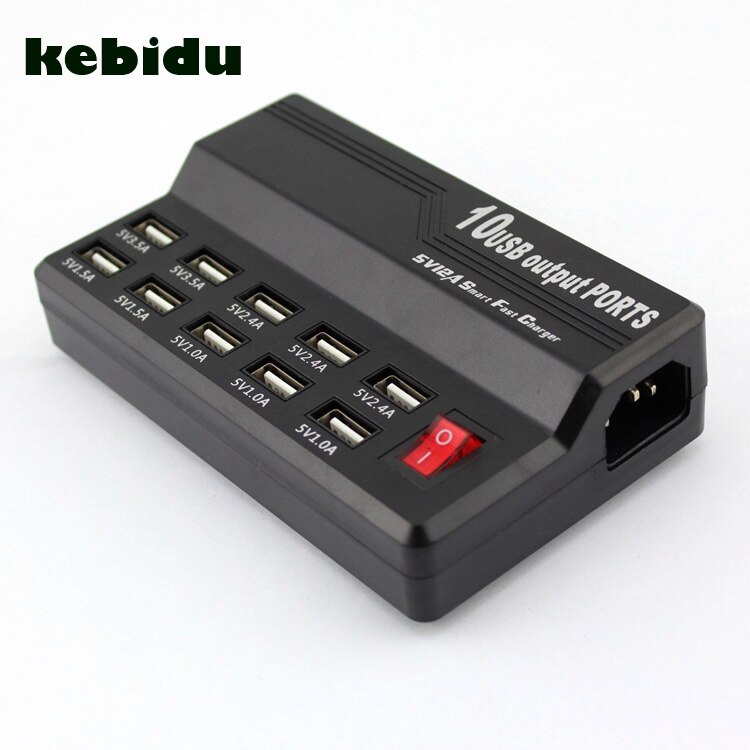 Kebidu 5v/12a 10- port usb-schnellladegerät, hochgeschwindigkeits-mehrfachladebuchse für smartphones, tablets und pcs