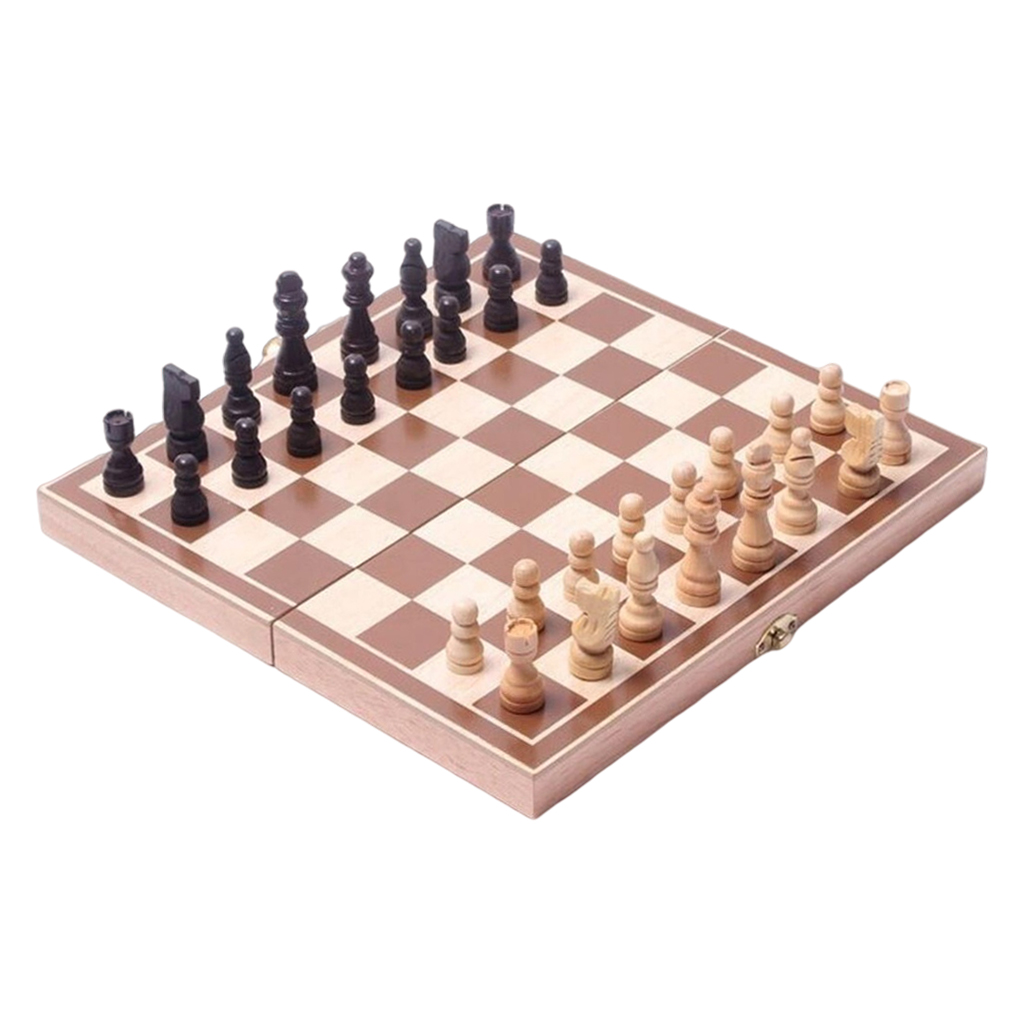 International Chess Set Game Toys with Foldable Wooden Chess Board Storage Box Travel Games