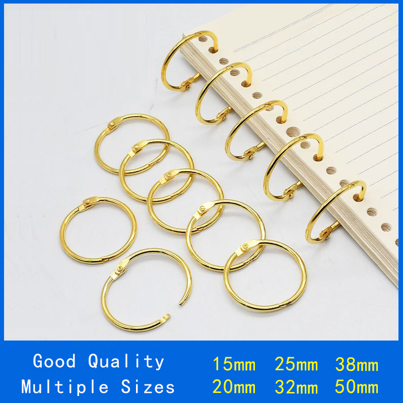 5-10Pcs/Set Gold Metal Ring Binder 15-50mm DIY Loose-leaf Book Hoops Opening Office Binding Supplie Photo Albums