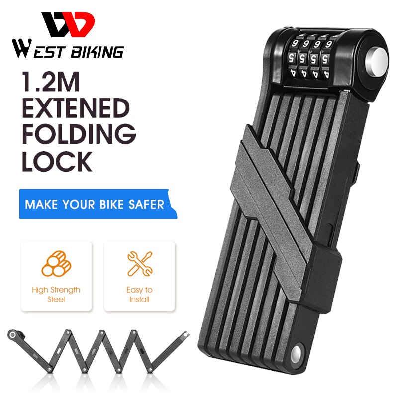 WEST BIKING Bicycle Password Lock Strongest Anti Theft Heavy Duty Lock MTB Road Bike Motorcycle Foldable Bike Lock
