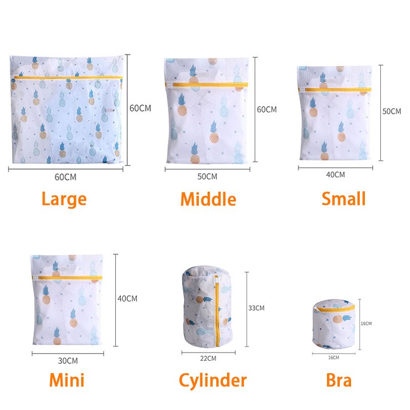 6 unids/set de malla de poliéster bolsas de lavandería azul hojas de Cactus de impresión Bolsa de lavado para ropa sucia.