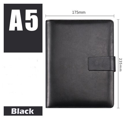 Leather Surface A5 Notebook Manager Program Free Postage Efficiency Manual Sheet Loose Leaf Mutifunction Business Book: Black