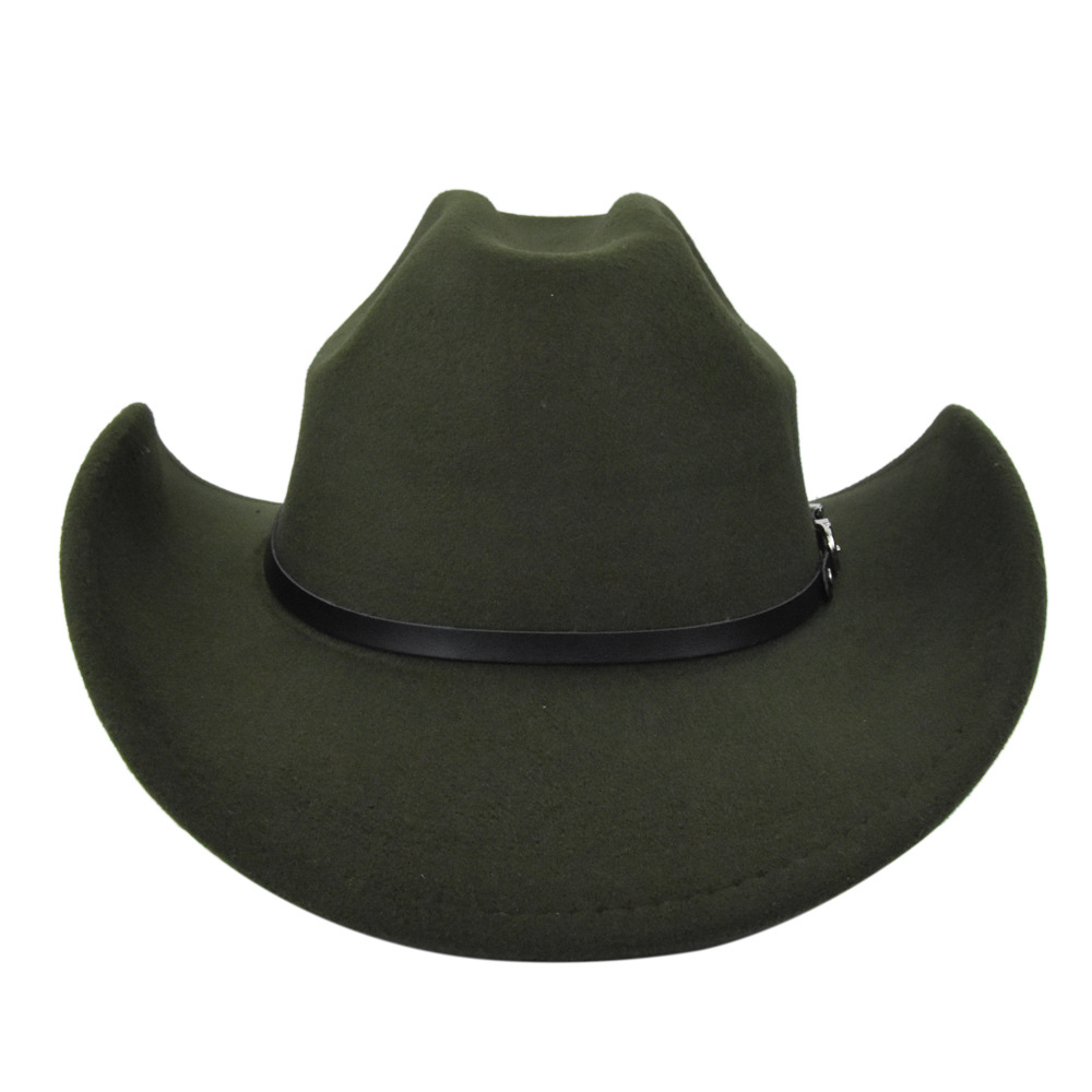 style cowboy hat top hat retro black woolen jazz hat flat brim big brim hat: M6