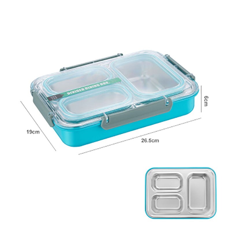 Oneup 304 Roestvrij Staal Lunchbox Compartiment Bento Box Keuken Lekvrije Voedsel Container Compartiment Student Kinderen Gebruik: Blue 3 grid