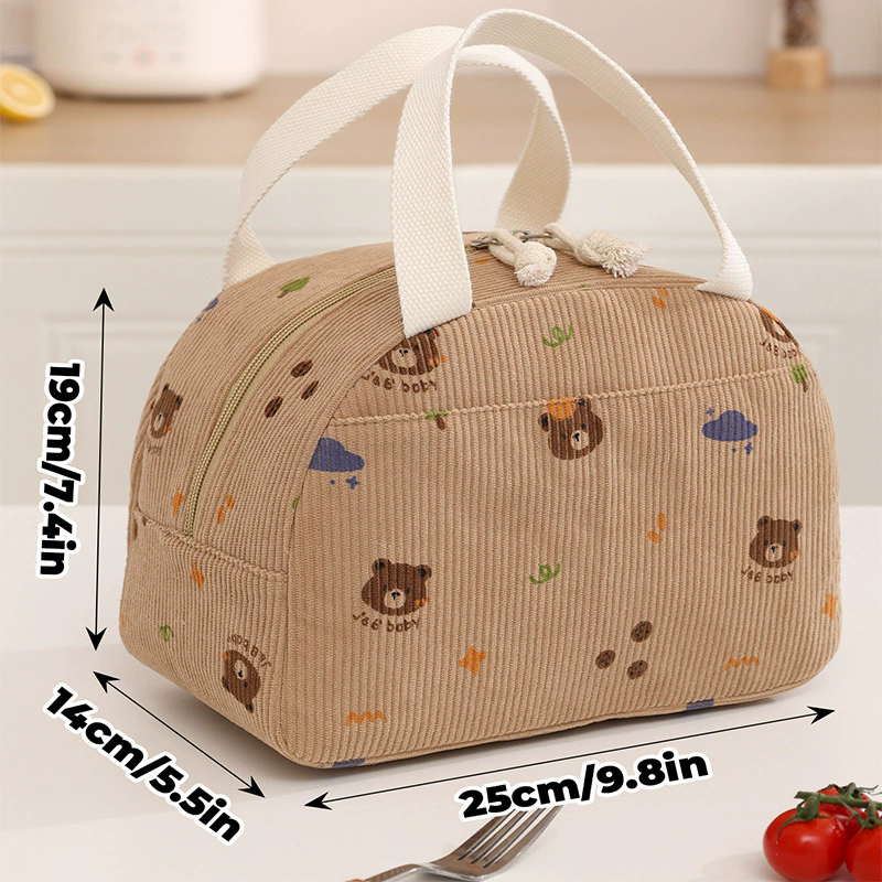 Sztruksowa torba na lunch Izolacja termiczna Pudełko na drugie śniadanie Torebka do przechowywania Wielofunkcyjna torba termoizolacyjna dla dzieci Piknik FoodPouch