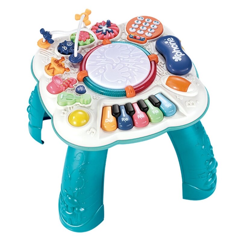 Multi-Function Education Table with Musical Instruments, Baby Movements Developing Table for Musical Activity, Red/Blue