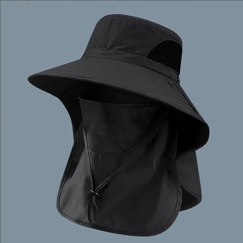 Uv-beschermende bucket hat upf 50+  brede rand zonnekap waterdichte nekflap ademend vissen wandelen safari trekking heren uitrusting 1pc: Zwart