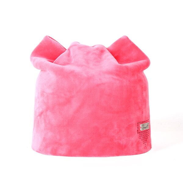 Wintermutsen dames muts effen kleur zacht voor de herfst fluwelen flanellen muts casual schattige strik voor meisjes skullies pet: Roze