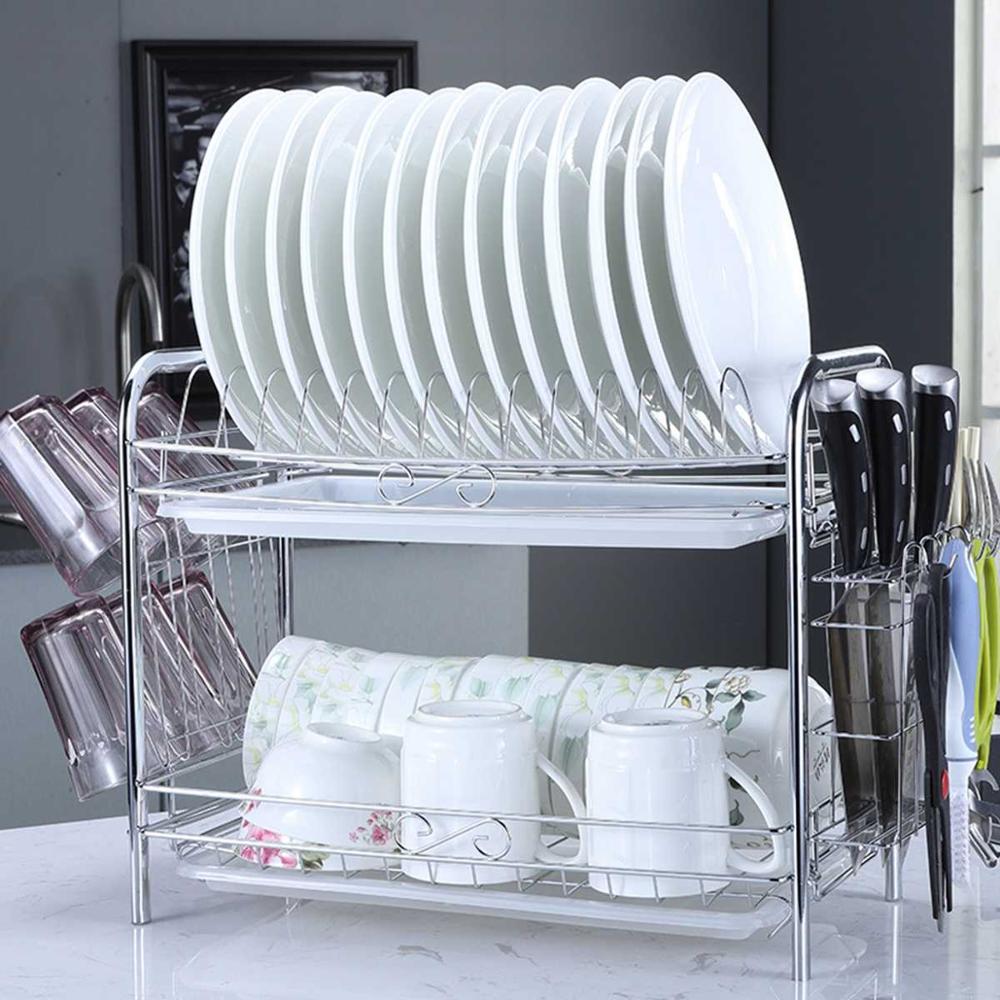 2/3New cuisine égouttoir à vaisselle séchage support étagères assiettes tasse vaisselle bol étagère panier: F 2 Tiers