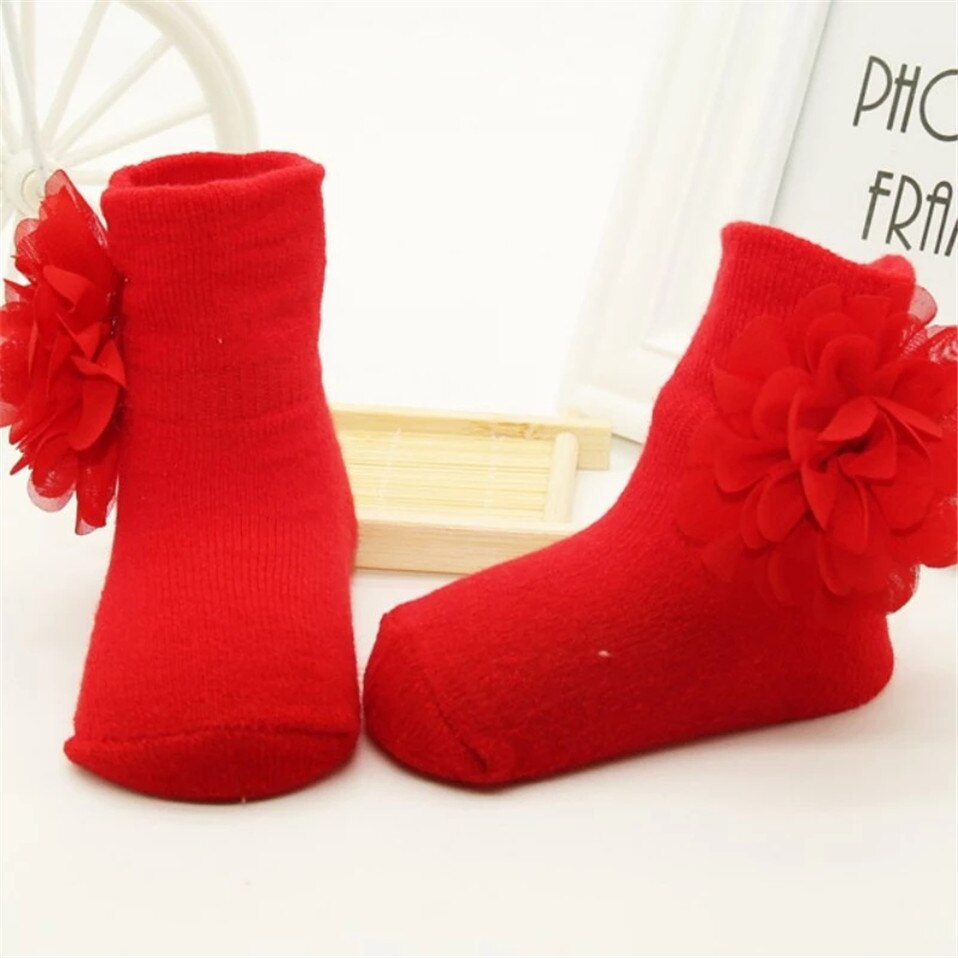 Baby Sock For Newborn Floral Pattern Kids Girls Cotton Socks Flowers Ankle Socks Baby Shoes Boot: Red