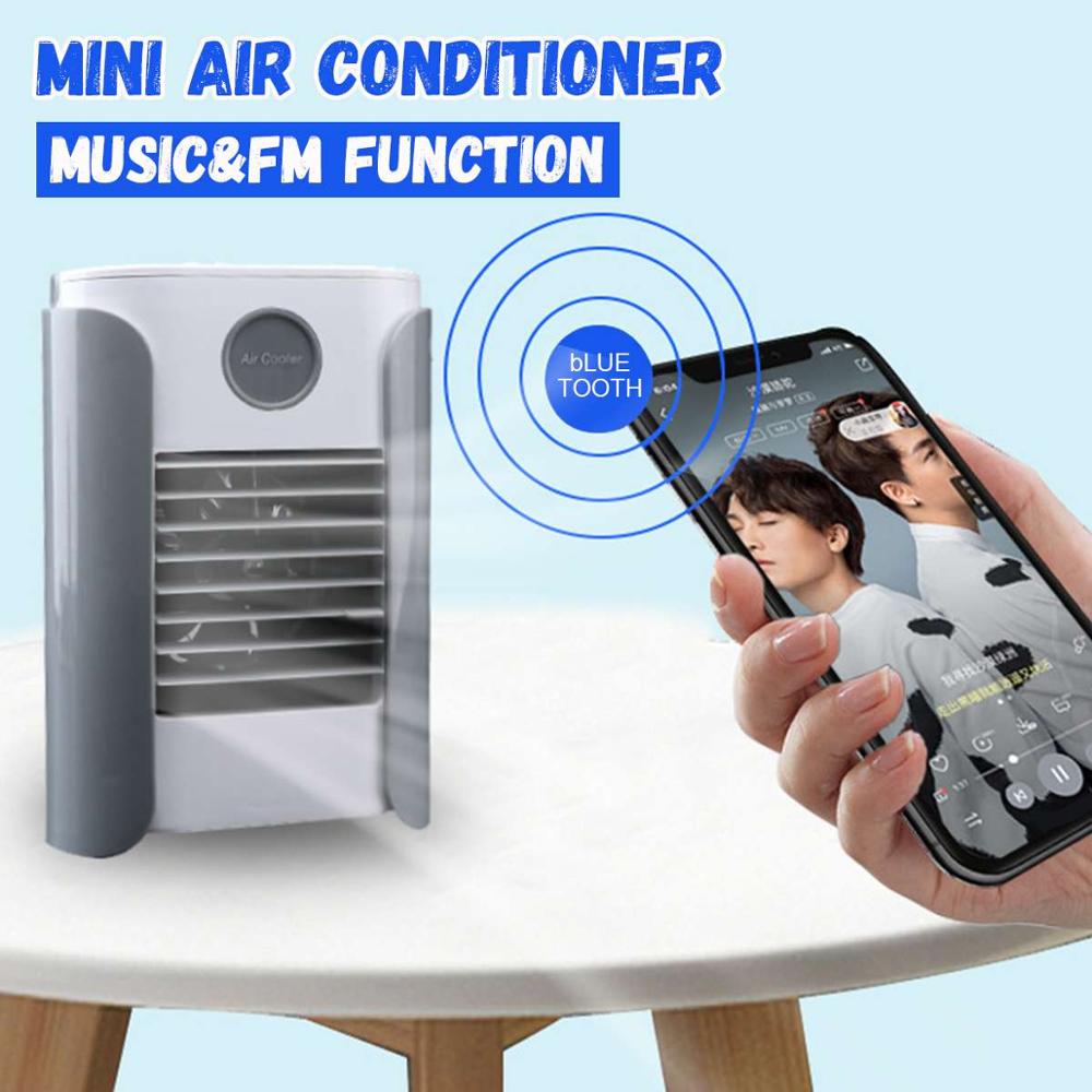 Minipöytätuuletin kannettava ilmastointilaite ilmankostutin ilmanjäähdytin tuuletin usb lataus säädettävä tuki bluetooth/radio/aux
