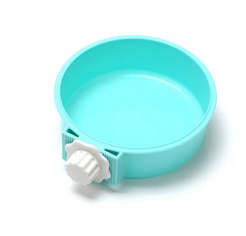 Verwijderbare roestvrijstalen hokbeker hangende voerbak voor huisdierenkooi grote watervoerbak voor honden katten konijnen: Blauwe plastic kom / Ik