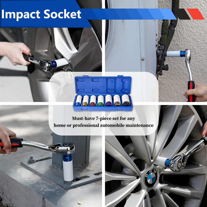 1/2" Drive Lug Nut Socket Set Wheel Socket Set Impact Lug Nut Socket Set Thin Wall Lug Nut Socket Set with Colored