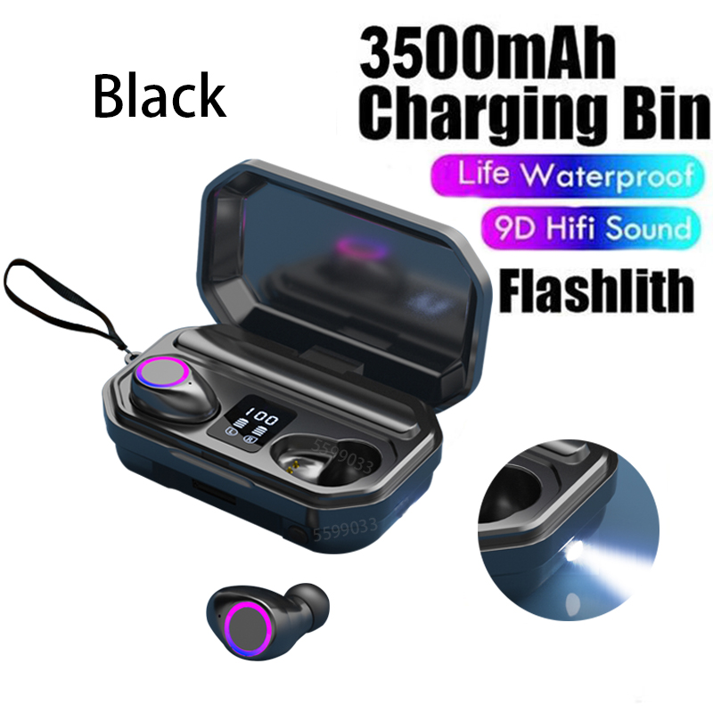 3500mAh Bluetooth Earphones Wireless Headphones Touch Control LED With Microphone Sport Waterproof Headsets Earbuds Earphone: Black LED Pro