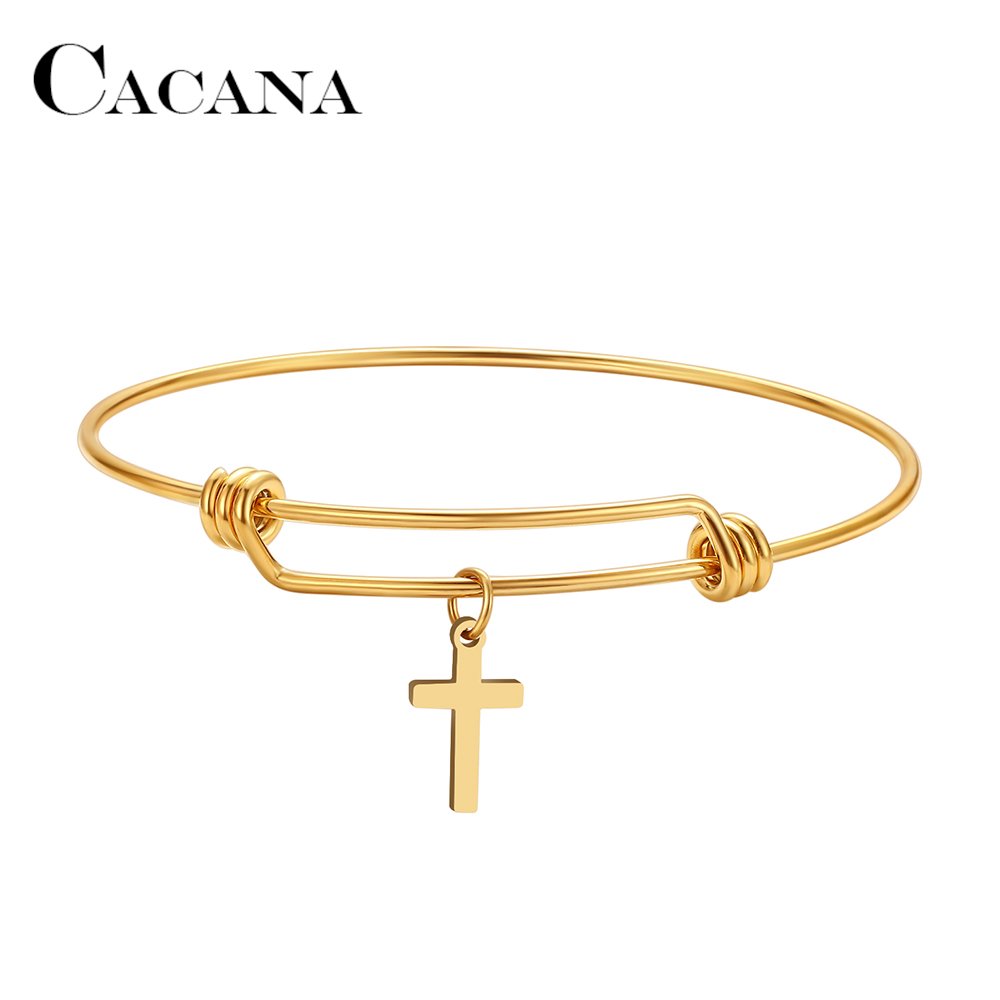 Cacana 316L Rvs Verstelbare Armband Gouden Kleur Kruis Eenvoudige Trendy Sieraden Voor Vrouwen Armbanden Bruiloft