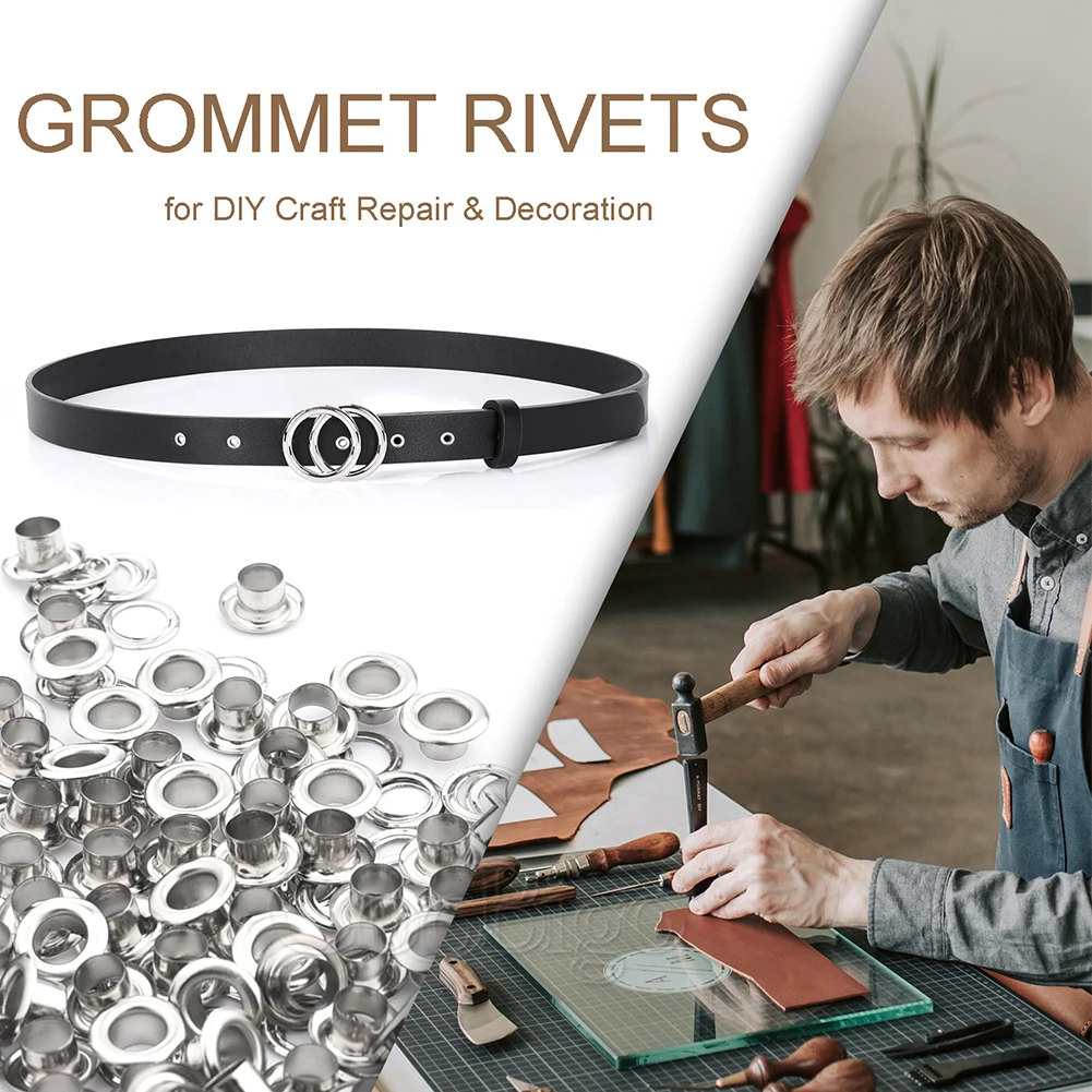 100 ensembles d'œillets ronds en cuir, œillets en métal pour chaussures, vêtements, sac, ceinture, bricolage, accessoires d'artisanat du cuir, couleur argent