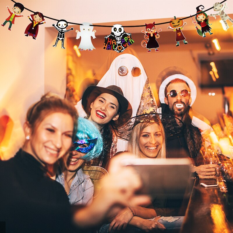 Vleermuis heks spook schedel pompoen banner happy halloween vlag slinger wanddecoratie papieren slinger bar thuis halloween feestbenodigdheden