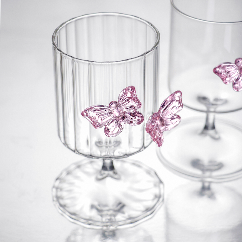 BespritGift Borosilicate Wine Glass Set Butterfly 2pc Goblet Cups for Cocktail & Champagne Glassware Box