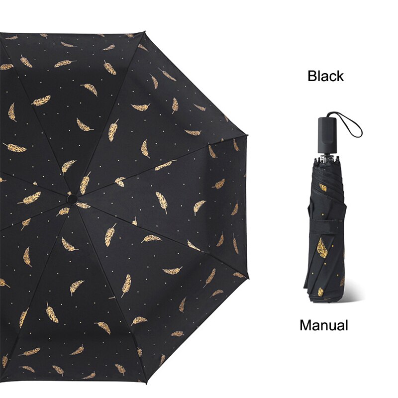 Som regn automatisk foldbar paraply regn kvinde vindtæt børns paraply til regn og sol anti uv parasol uby 04: Manuel sort