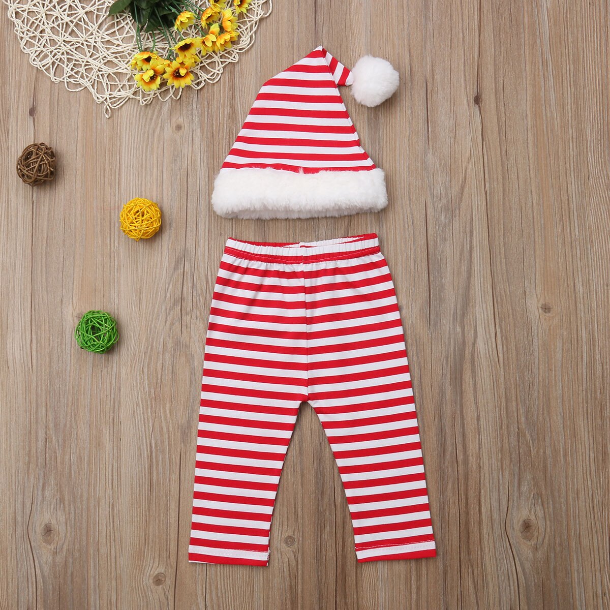 Sombrero + Pantalones de Papá Noel A rayas a cuadros para bebés y niños, traje de juego de accesorios para fotos, sombrero de Navidad, disfraz