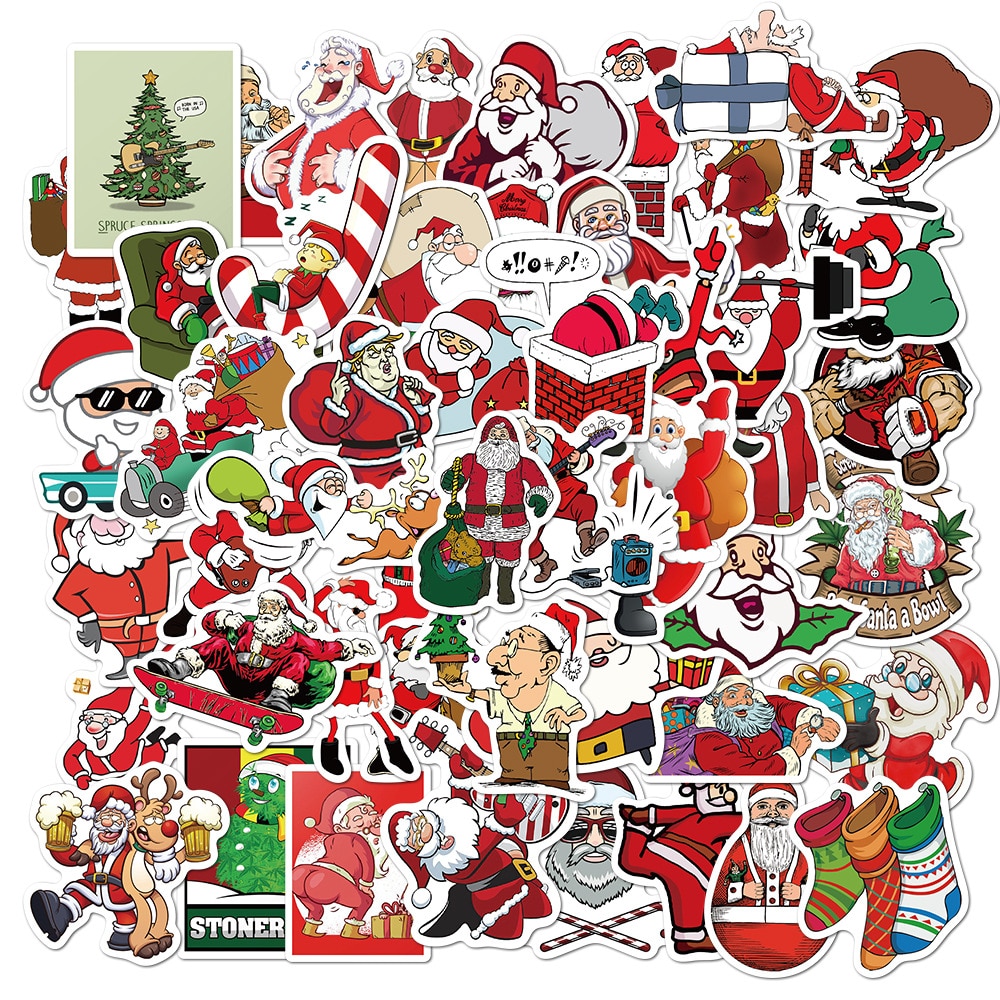 50Pcs Stickers Kerst Herten Kerstman Sneeuwpop Kinderen Sticker Diy Voor Op Skateboard Koffer Bagage Stickers