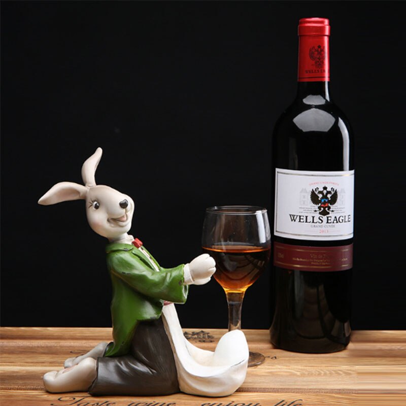 Knielen Rabbir Glaswerk Wijnfles Houders Voor Huisdecoratie Woonkamer Wijnkast Decoratieve Display Magazijnstellingen: green rabbit