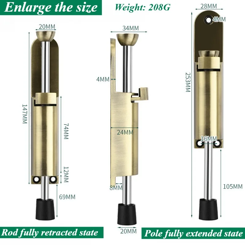 Telescopic Door Stopper Spring Loaded Heavy Duty Stopper Metal Adjustable Position with Foot Brake Wedges for Door Bottom Seam: Blue