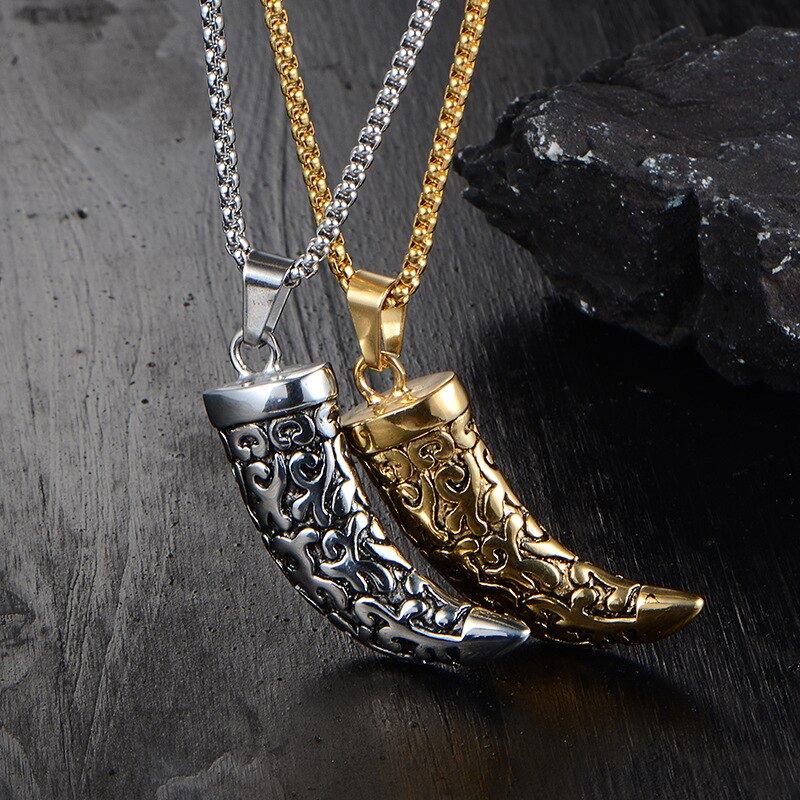 Necklace Mens Vintage Wolf Tooth Pendant Stainless Steel Chain Necklace Hip Hop Domineering Necklace for Male Accessories