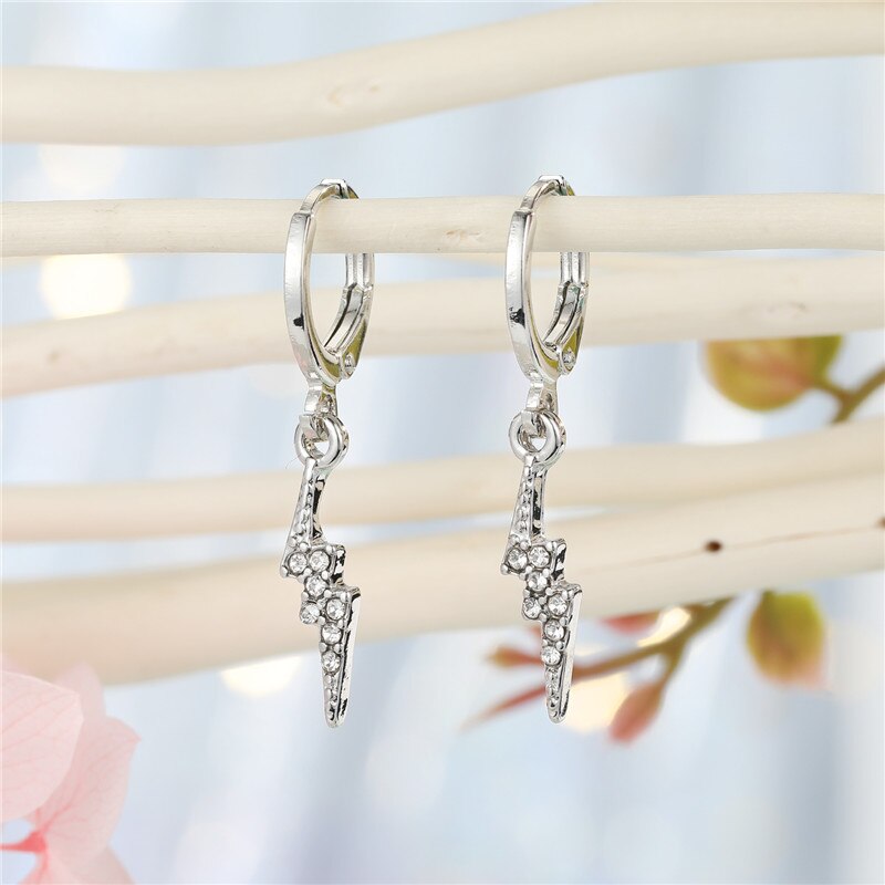 1 Paar Eenvoudige Punk Crystal Lightning Oorringen Voor Vrouwen Europese Trendy Rhinestone Geometrische Hanger Stud Oorbellen Sieraden: Silver shandian