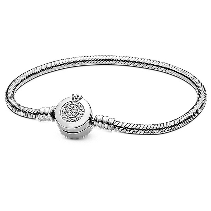 Original Rose Moments Sparkling Crown O Snake Chain Bracelet Bangle Fit 925 Sterling Silver Bead Charm Diy Europe Jewelry: 599046C01 / 16cm