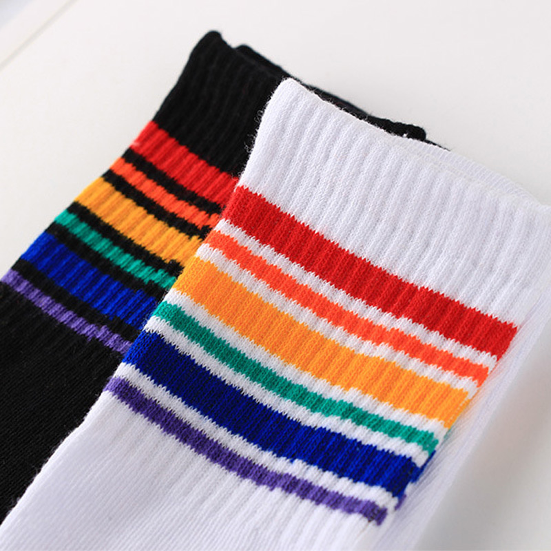 Mädchen Knie Hohe Socken für Kinder Kinder Schwarz Weiß Bunte Streifen Regenbogen Junge Mädchen Elastische Lange Schule Socken 6-15 jahre