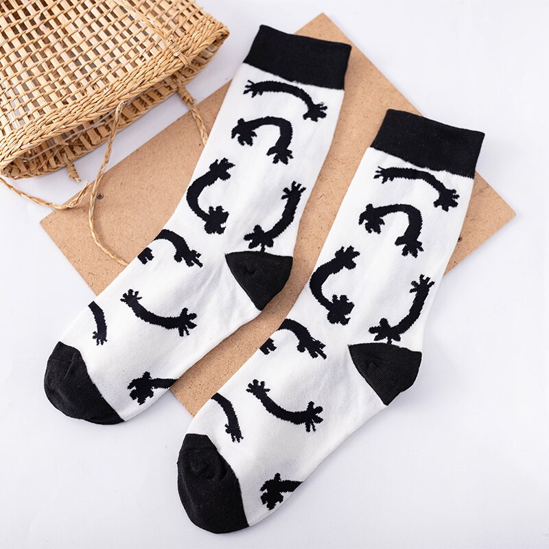 Grappige gestreepte sokken voor mannen en vrouwen, katoen, zwart-wit, bloemen, harajuku, kawaii, vrolijk, zacht, klassiek, meisjes, tube sokken: Lw1568x