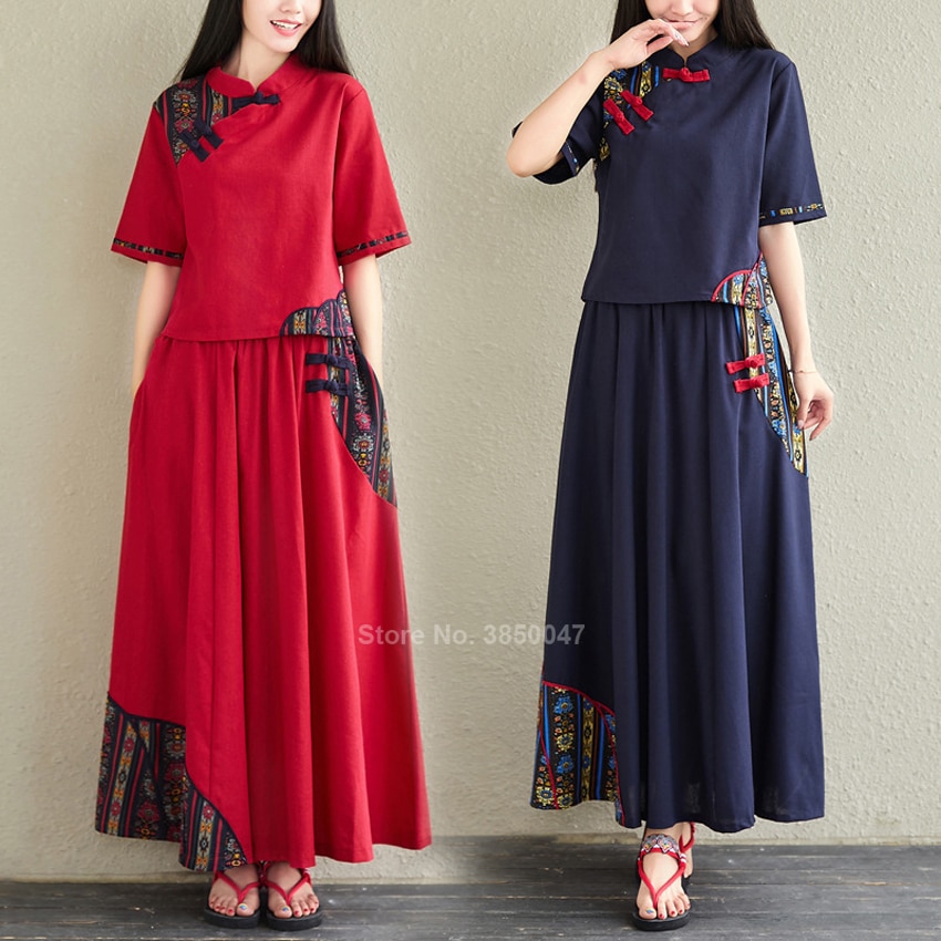 Robe Cheongsam Traditionnelle Chinoise - Broderie, Manches Courtes, Longueur Longue - Pour Femme (cérémonie, Fête)