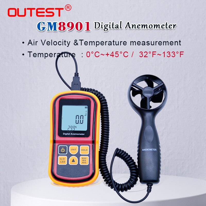 GM8901 0 ~ 45 m/s Hoge Nauwkeurigheid Anemometro Lcd-scherm Digitale Anemometer Wind Meter Luchtsnelheid Temperatuur Meter