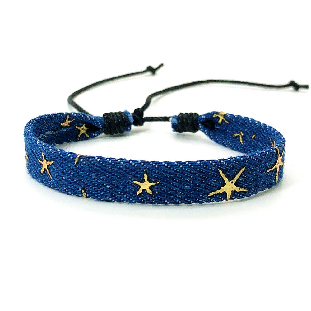 Jahrgang Stern aufbringen blau literarischen Denim Stoff Armbinde für Frauen Männer gotisch ethnischen Hand gewebten Armbinde Modeschmuck: Heißes Stempeln