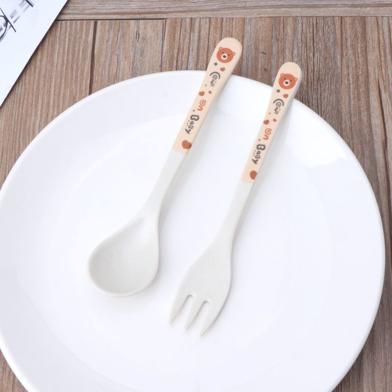 2 stuks/set bamboevezels milieuvriendelijk schattige lepel vork kinderservies baby lepel vork
