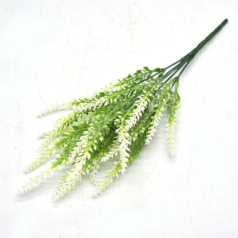 25 hoder/bukett romantisk provence kunstig blomst lilla lavendelbukett med grønne blader til hjemmefestdekorasjoner: Hvit