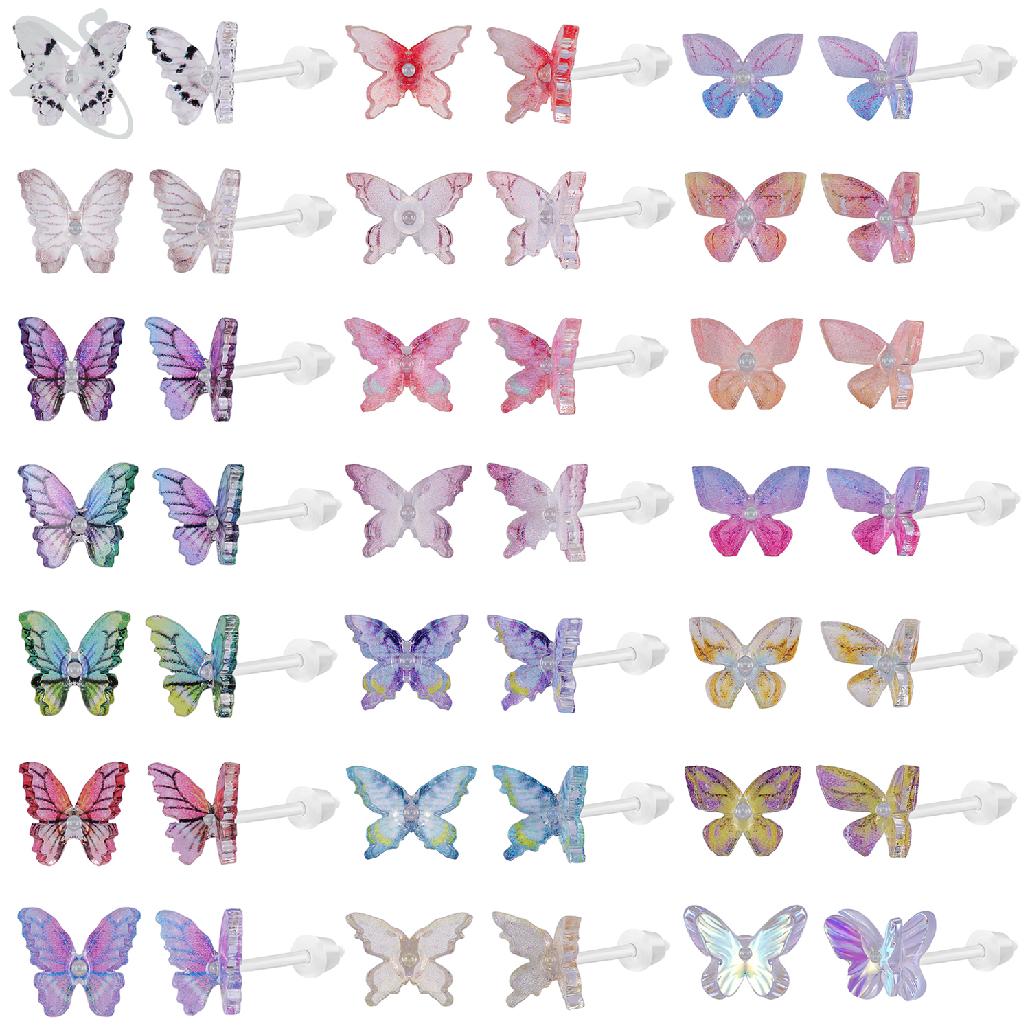 ZS 1 paire de boucles d'oreilles colorées en forme de papillon 20G boucles d'oreilles en acrylique Anti-allergie mignon oreille Cartilage Helix conque piercings