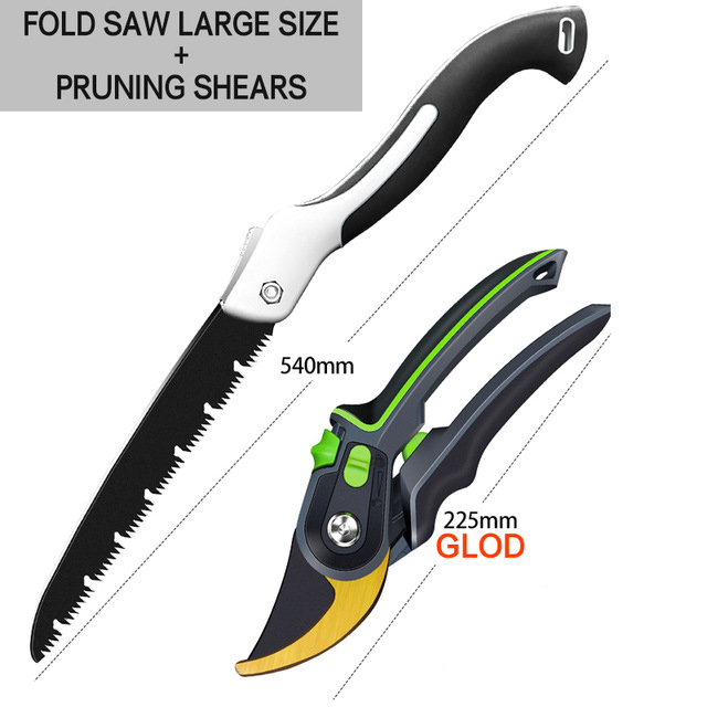 DTBD Gardening Pruning Shears Set Plant Trim Fruit Shears Multi-Function Tree Scissor Garden Shears Set 540MM Saw Hand Tool: Gold 540MM Saw Set