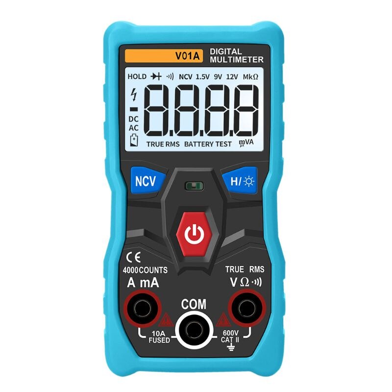 V01A Digitale Multimeter Auto Range True Rms Ncv Data Hold Backlight Zaklamp Y5GD: Blauw